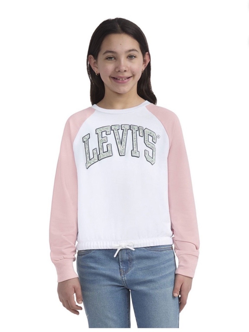 Levi's White & Light Pink Logo Raglan Sweatshirt